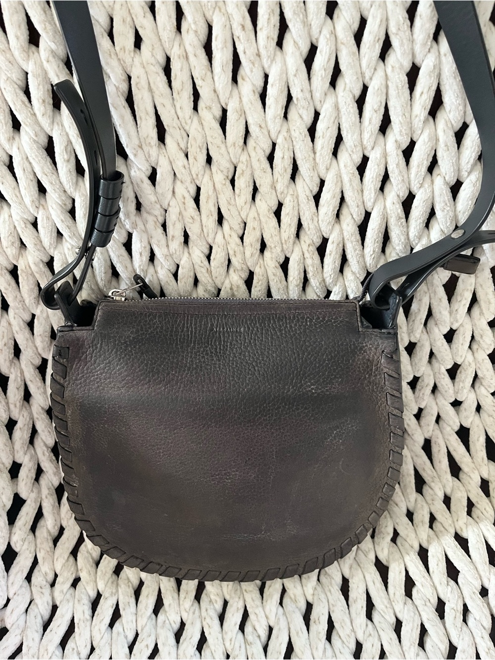 All Saints Dark Brown Leather Whipstitch Crossbody